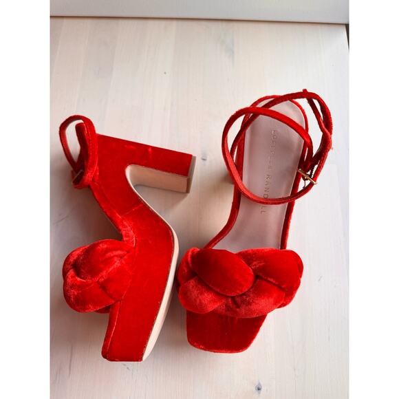 LOEFFLER RANDALL FAE PLATFORM HEEL in red velvet Scarlett size 5.5 - Picture 10 of 11